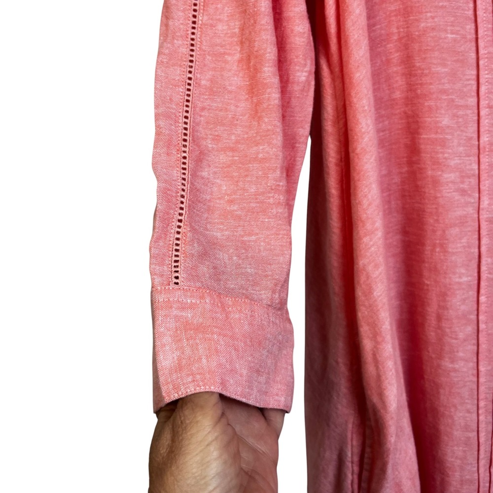 Calypso St Barth Coral Linen Blend Pintuck Midi Shirt Dress M Coastal Lagenlook - Picture 4 of 11
